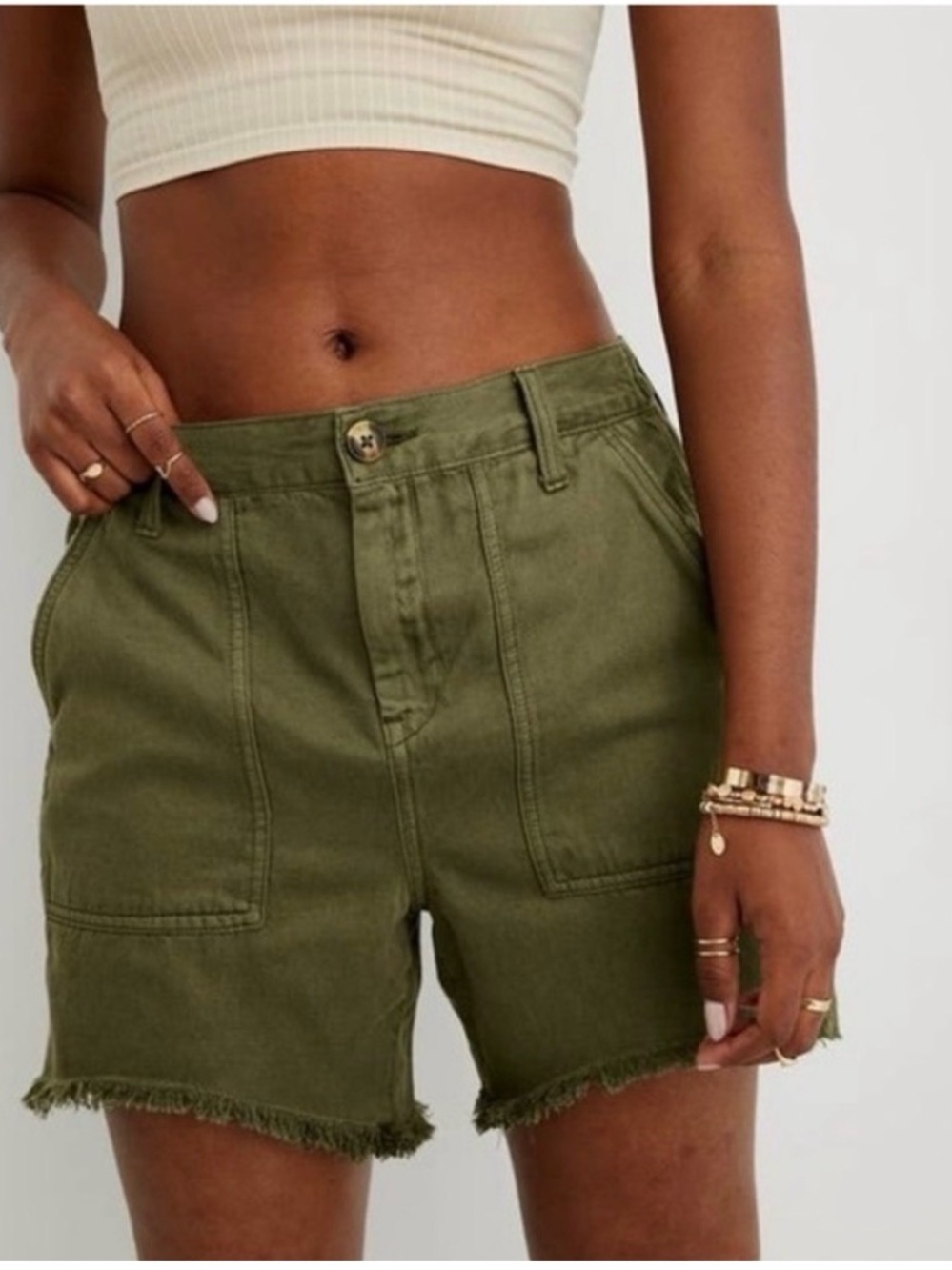 Aerie Adventure High Rise Pocket Fringe Cargo Shorts NWT